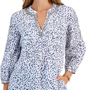 Charter Club Blue and White Printed Tunic Top